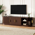 GDFStudio Roy Farmhouse Wooden TV Stand with Sliding Tambour Door and Adjustable Storage, Walnut