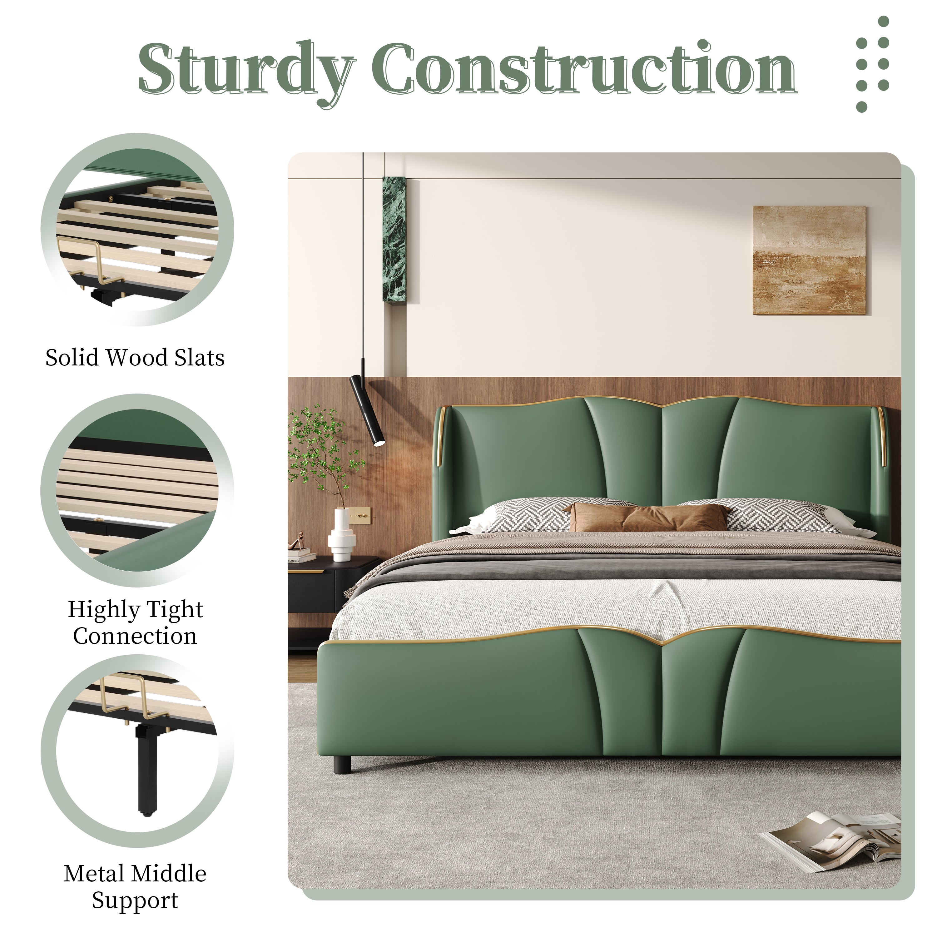 Christopher Knight Home Modern PU Leather Platform Bed with Wave Headboard & Wingback Design