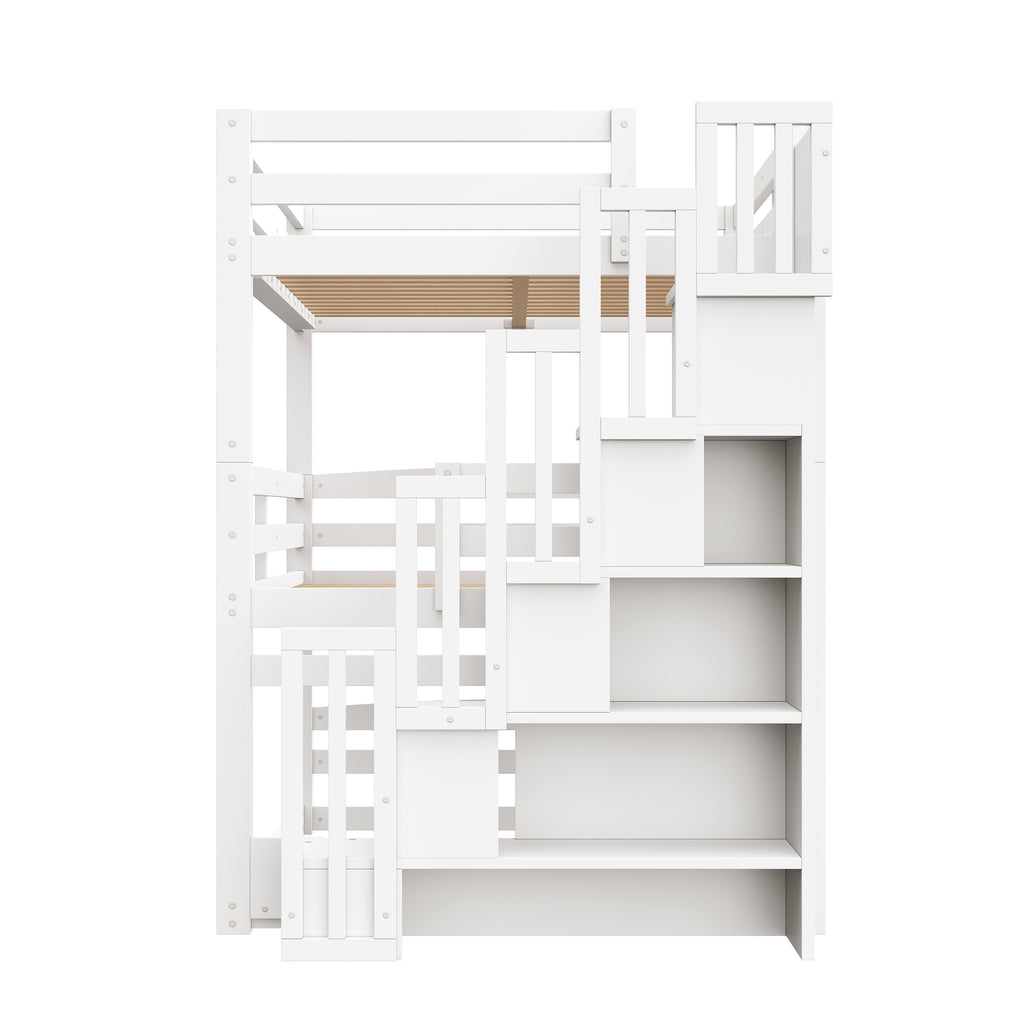 GDF Studio 3-in-1 Full-Size Convertible Bunk Bed with Storage Staircase