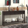 GDFStudio Amy 60" Rustic Solid Wood Console Table with Drawers and Bottom Shelf, Espresso
