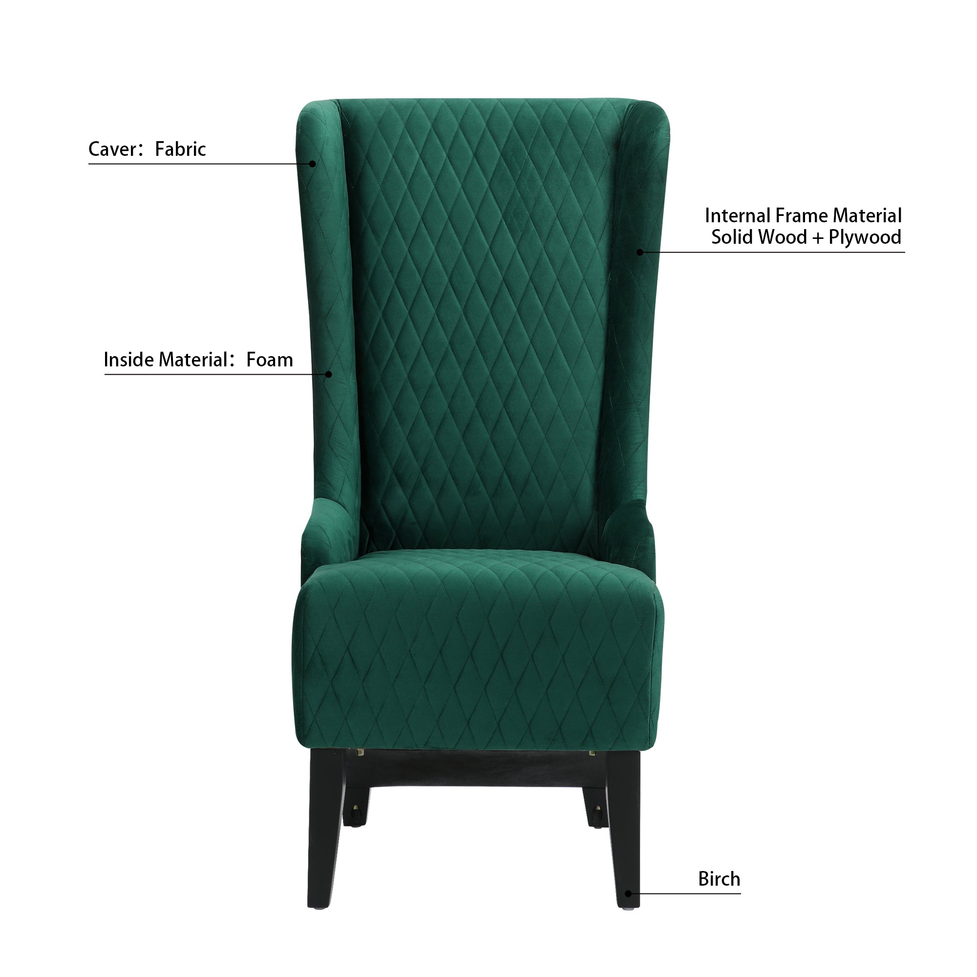 GDFStudio Powell Modern High Wingback Upholstered Tufted 23" W Dining Chair, Green/Velvet
