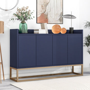 GDFStudio Truda 47.2'' Modern Sideboard Buffet Cabinet with Adjustable Shelves and Gold Metal Legs, Navy