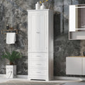 GDFStudio Evelyn Modern Wood Tall Bathroom Storage Cabinet with Enclosed Cabinet, Adjustable Shelf and Three Drawers, White
