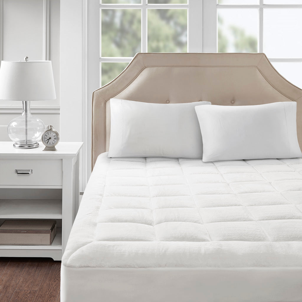 GDFStudio Agatha Modern Overfilled Plush Hypoallergenic Down Alternative Mattress Pad, White, Queen