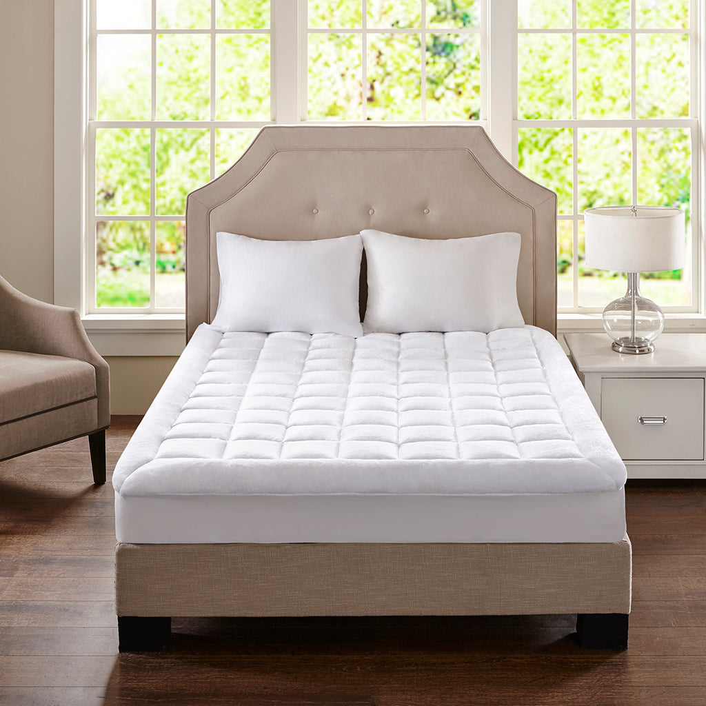 GDFStudio Agatha Modern Overfilled Plush Hypoallergenic Down Alternative Mattress Pad, White, Queen