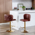GDFStudio Temple Faux Leather Upholstered Swivel Adjustable Height Bar Stool with Tufted Back (Set of 2), Burgundy