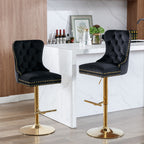 GDFStudio Ariana Modern 360? Swivel Velvet Upholstered Tufted Barstools with Adjustable Height (Set of 2), Black/Gold