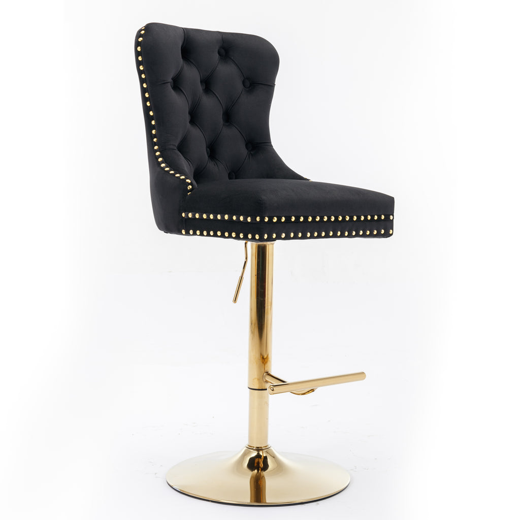 GDFStudio Ariana Modern 360? Swivel Velvet Upholstered Tufted Barstools with Adjustable Height (Set of 2), Black/Gold