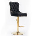 GDFStudio Ariana Modern 360? Swivel Velvet Upholstered Tufted Barstools with Adjustable Height (Set of 2), Black/Gold