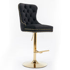 GDFStudio Ariana Modern 360? Swivel Velvet Upholstered Tufted Barstools with Adjustable Height (Set of 2), Black/Gold