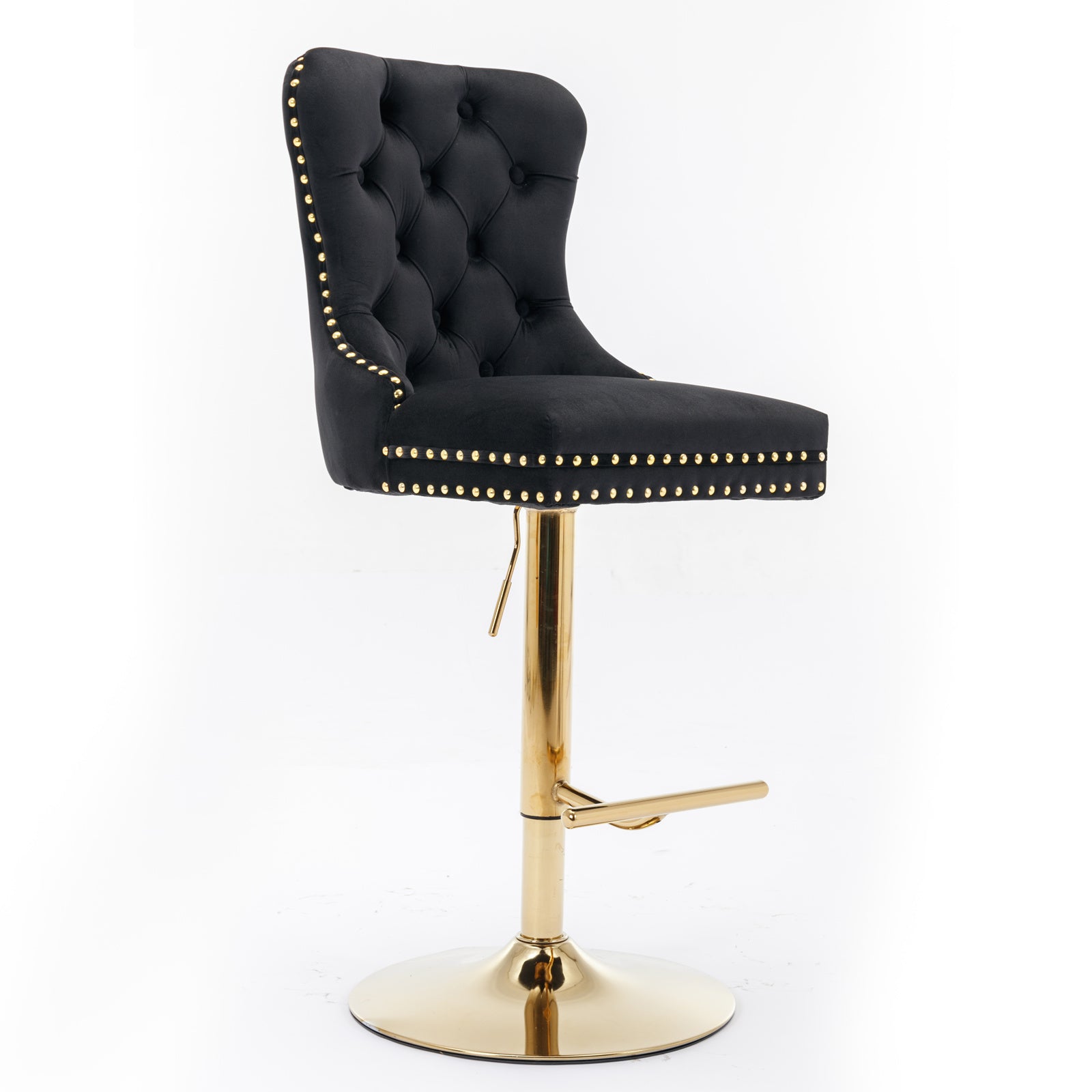 GDFStudio Ariana Modern 360? Swivel Velvet Upholstered Tufted Barstools with Adjustable Height (Set of 2), Black/Gold