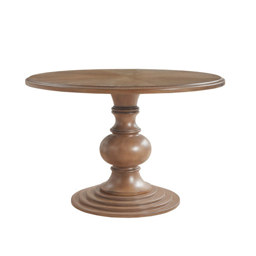 GDFStudio Barron Farmhouse Wood 46  Round Dining Table with Diamond Veneer Top, Walnut