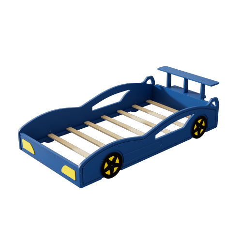 GDFStudio Curme Wooden Car-Shaped Platform Twin Bed with Wheels and Storage, Blue