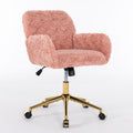GDFStudio Webb Adjustable Faux Shearling Swivel Office Chair with Gold Metal Base, Pink