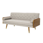 Mid-Century Modern Sofa with Button Tufting & Gold-Tipped Rubberwood Legs ¨C Fabric Upholstered Living Room Couch