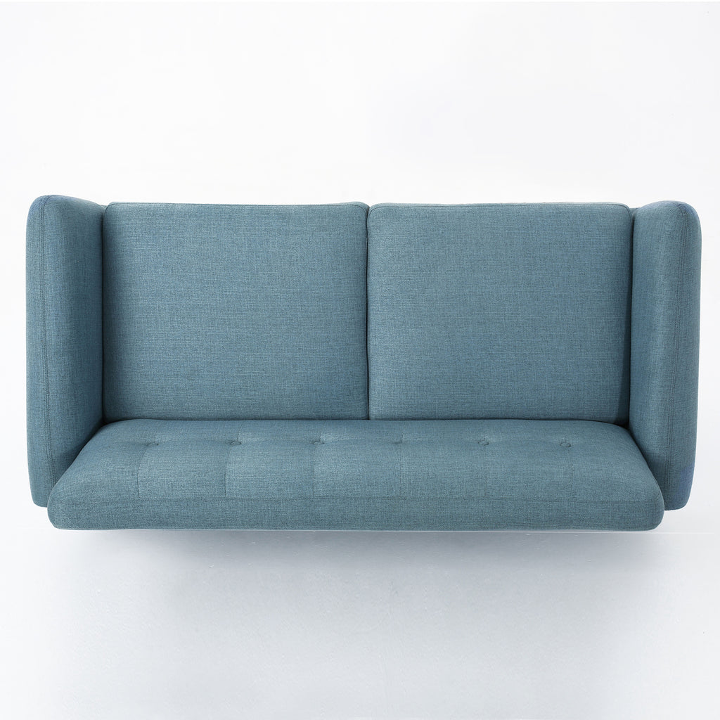 Mid-Century Modern Loveseat with Button-Tufted Waffle Stitch & Tapered Wood Legs ¨C Compact Small-Space Sofa