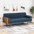 Mid-Century Modern Sofa with Button Tufting & Gold-Tipped Rubberwood Legs – Fabric Upholstered Living Room Couch