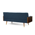 Mid-Century Modern Sofa with Button Tufting & Gold-Tipped Rubberwood Legs ¨C Fabric Upholstered Living Room Couch