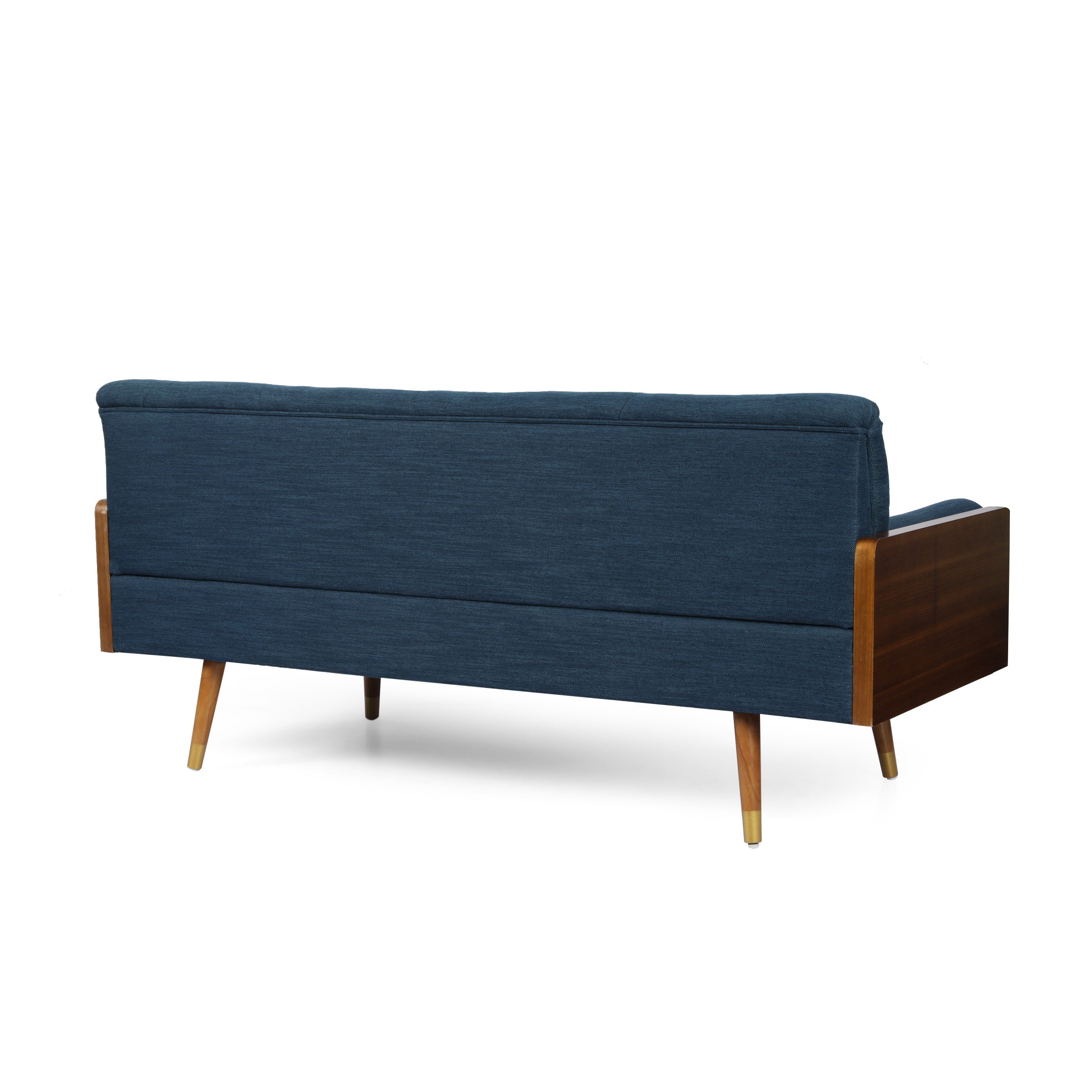 Mid-Century Modern Sofa with Button Tufting & Gold-Tipped Rubberwood Legs – Fabric Upholstered Living Room Couch