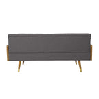 Mid-Century Modern Sofa with Button Tufting & Gold-Tipped Rubberwood Legs ¨C Fabric Upholstered Living Room Couch