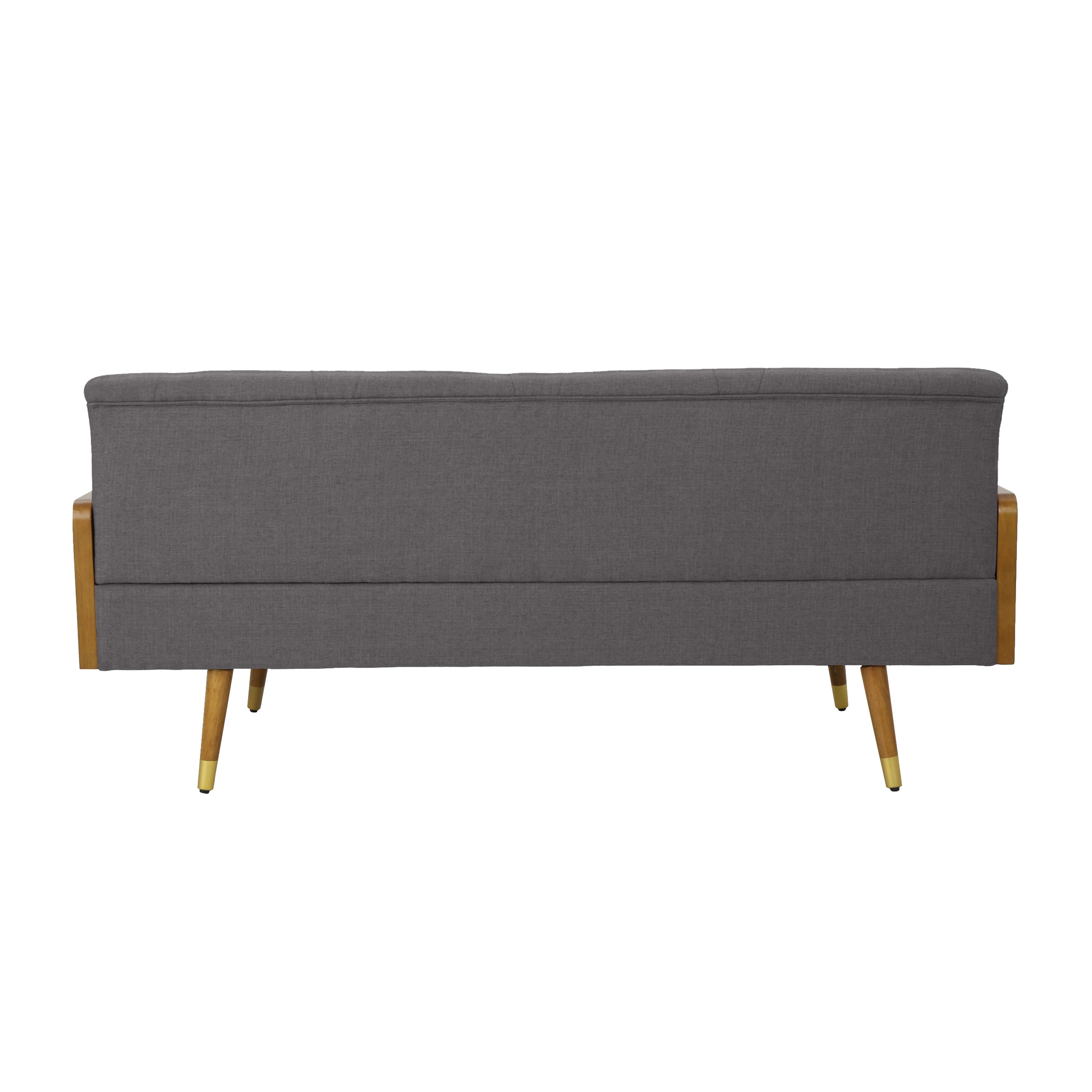 Mid-Century Modern Sofa with Button Tufting & Gold-Tipped Rubberwood Legs – Fabric Upholstered Living Room Couch