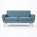 Mid-Century Modern Loveseat with Button-Tufted Waffle Stitch & Tapered Wood Legs ¨C Compact Small-Space Sofa