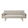 Mid-Century Modern Sofa with Button Tufting & Gold-Tipped Rubberwood Legs – Fabric Upholstered Living Room Couch