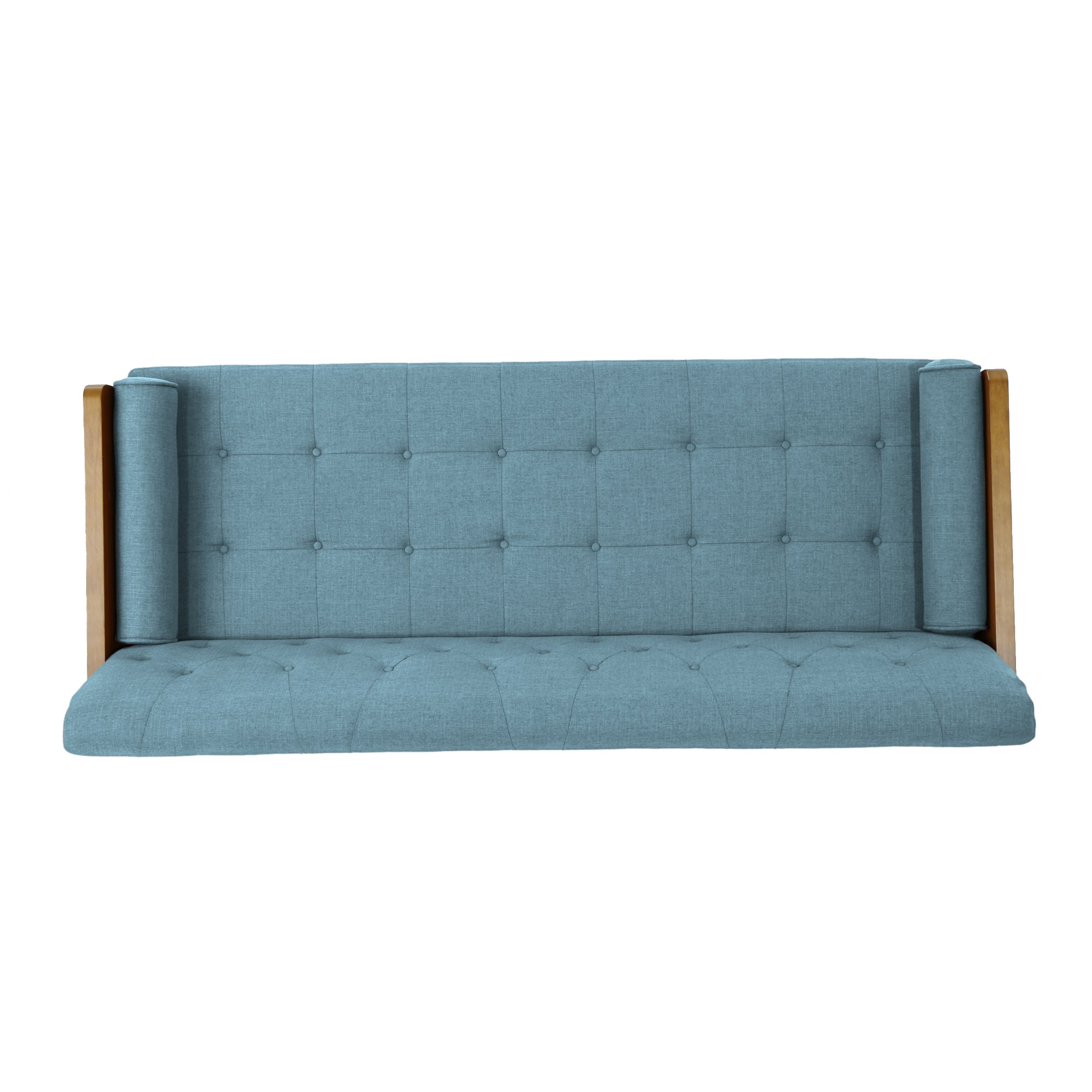 Mid-Century Modern Sofa with Button Tufting & Gold-Tipped Rubberwood Legs – Fabric Upholstered Living Room Couch