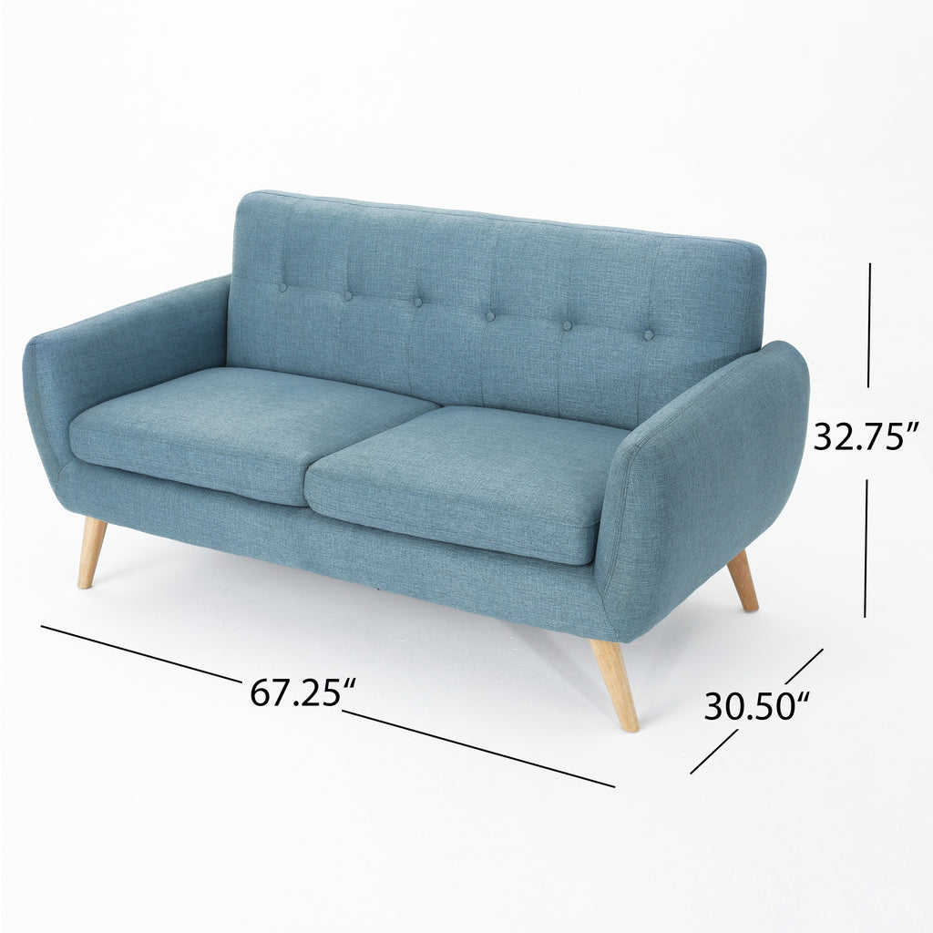 Mid-Century Modern Loveseat with Button-Tufted Waffle Stitch & Tapered Wood Legs ¨C Compact Small-Space Sofa