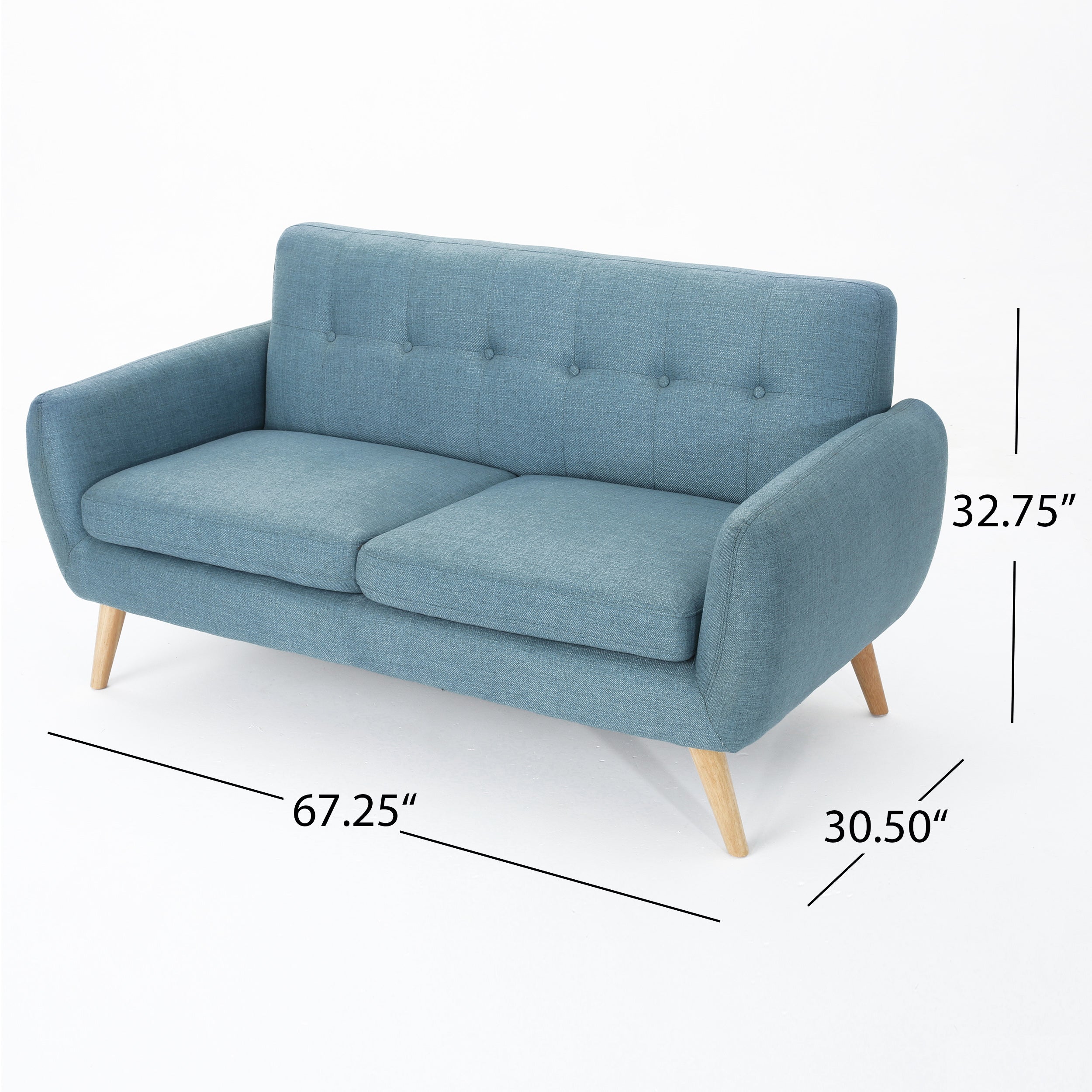 Mid-Century Modern Loveseat with Button-Tufted Waffle Stitch & Tapered Wood Legs ¨C Compact Small-Space Sofa