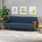 Mid-Century Modern Sofa with Button Tufting & Gold-Tipped Rubberwood Legs ¨C Fabric Upholstered Living Room Couch