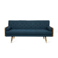 Mid-Century Modern Sofa with Button Tufting & Gold-Tipped Rubberwood Legs – Fabric Upholstered Living Room Couch