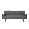 Mid-Century Modern Sofa with Button Tufting & Gold-Tipped Rubberwood Legs – Fabric Upholstered Living Room Couch