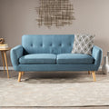 Mid-Century Modern Loveseat with Button-Tufted Waffle Stitch & Tapered Wood Legs ¨C Compact Small-Space Sofa