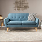 Mid-Century Modern Loveseat with Button-Tufted Waffle Stitch & Tapered Wood Legs ¨C Compact Small-Space Sofa