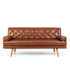 Mid-Century Modern Sofa with Button Tufting & Gold-Tipped Rubberwood Legs ¨C Fabric Upholstered Living Room Couch