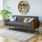 Mid-Century Modern Sofa with Button Tufting & Gold-Tipped Rubberwood Legs ¨C Fabric Upholstered Living Room Couch