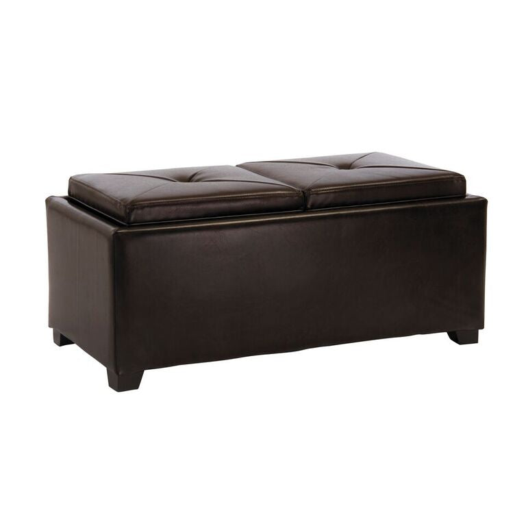 Christopher Knight Home Brown Leather Tray Storage Ottoman – Rectangular Coffee Table Bench with Hidden Storage