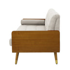 Mid-Century Modern Sofa with Button Tufting & Gold-Tipped Rubberwood Legs ¨C Fabric Upholstered Living Room Couch