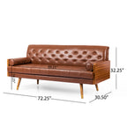 Mid-Century Modern Sofa with Button Tufting & Gold-Tipped Rubberwood Legs ¨C Fabric Upholstered Living Room Couch