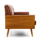 Mid-Century Modern Sofa with Button Tufting & Gold-Tipped Rubberwood Legs ¨C Fabric Upholstered Living Room Couch