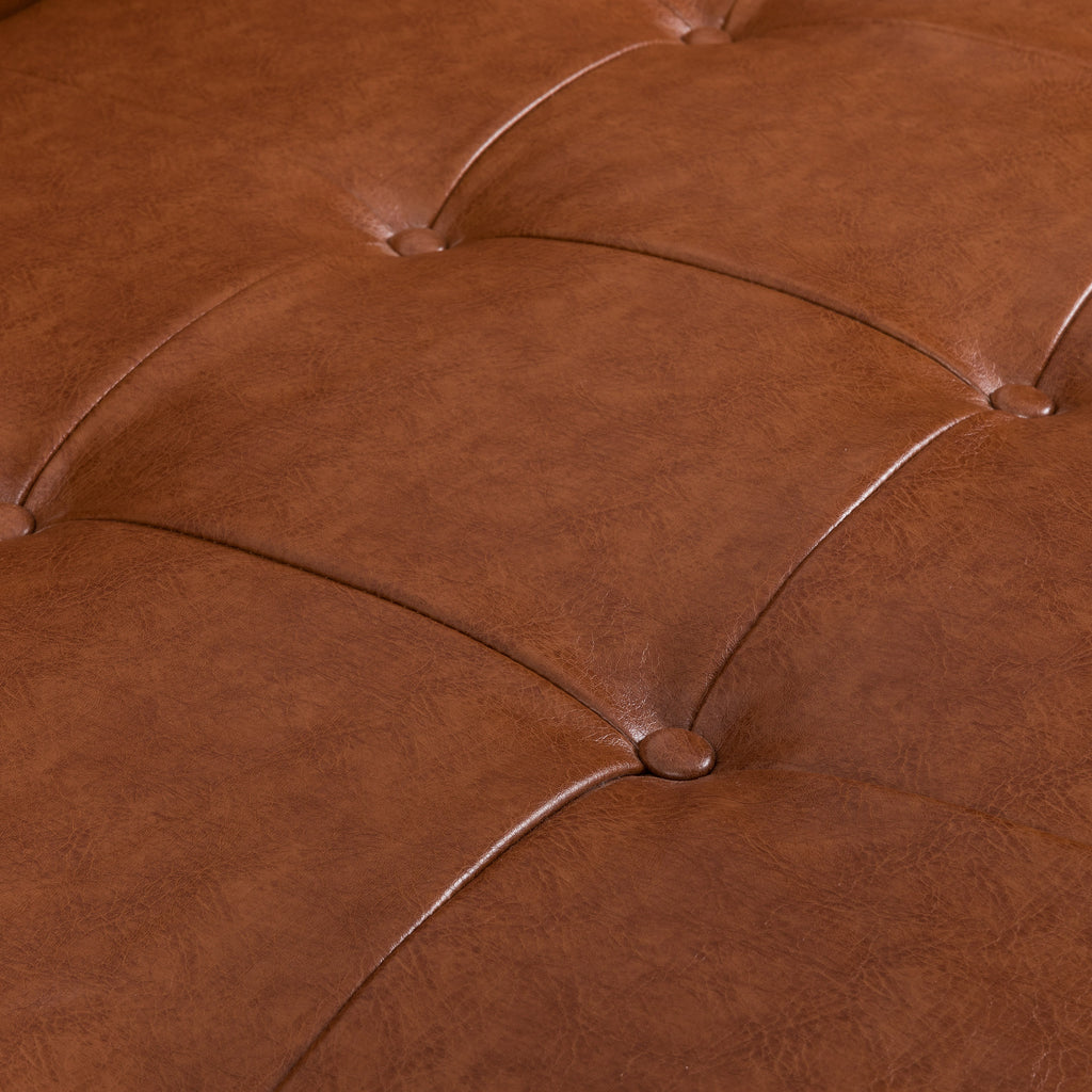 Mid-Century Modern Sofa with Button Tufting & Gold-Tipped Rubberwood Legs – Fabric Upholstered Living Room Couch