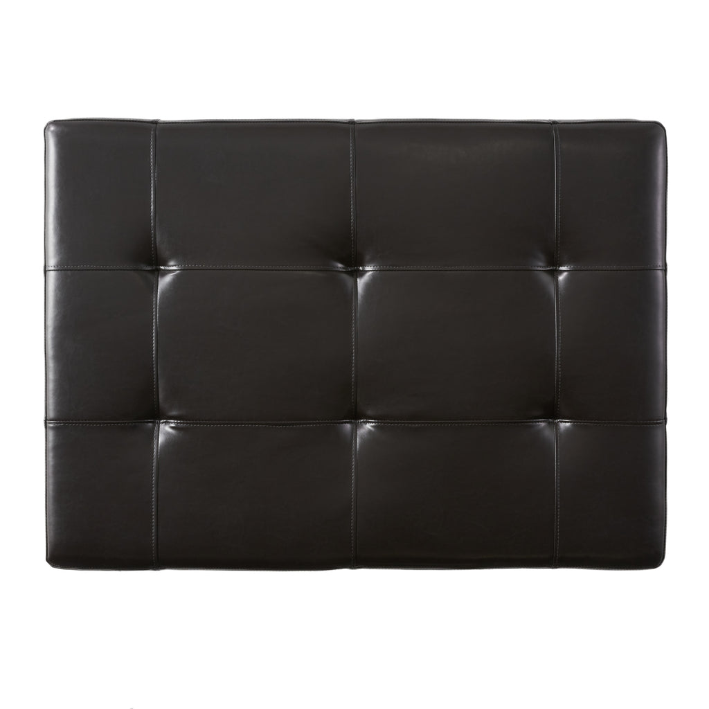 Brown Leather Storage Ottoman with Hidden Drawer & Hardwood Legs