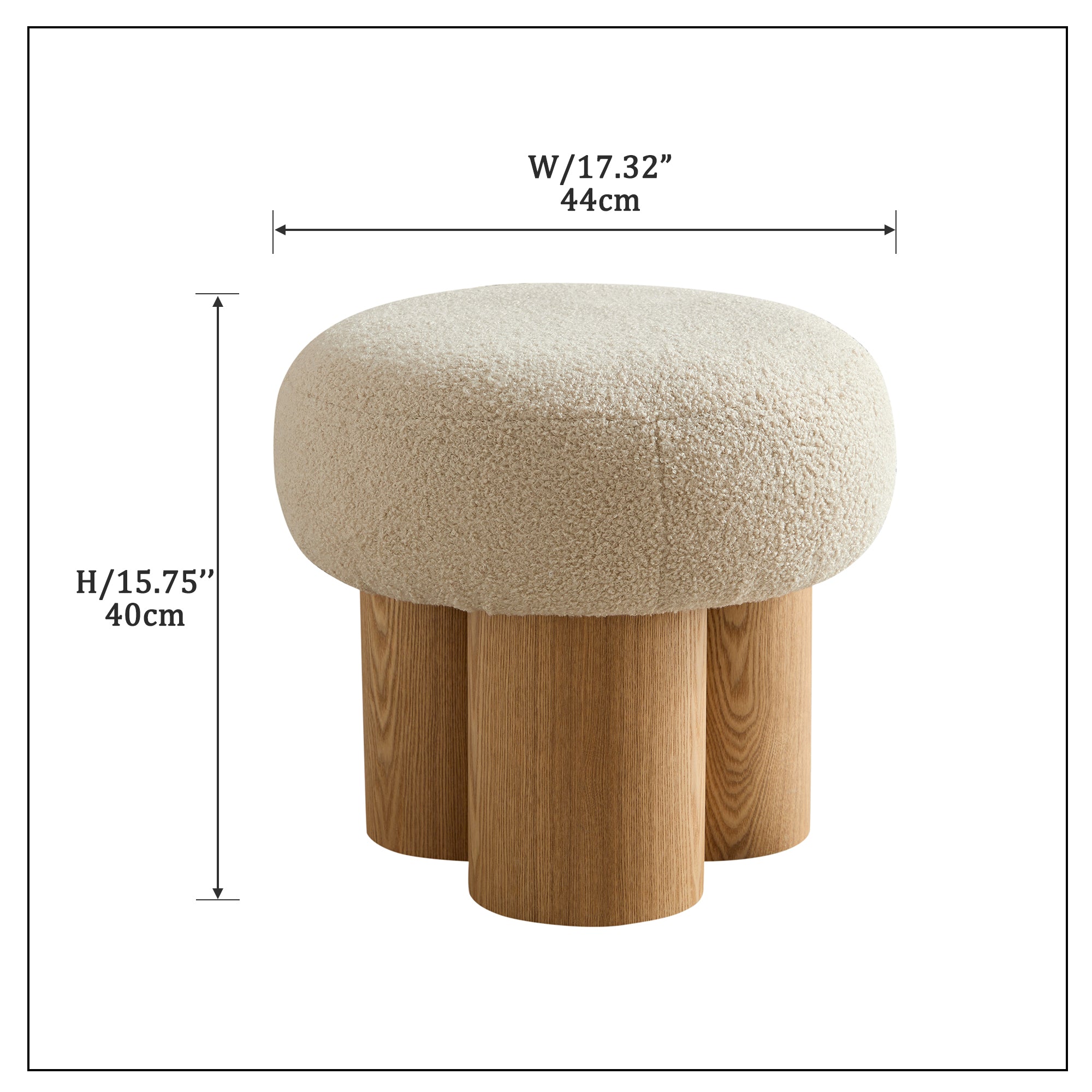 GDFStudio Celia Modern Lamb Wool Upholstered Mushroom Stool, Greige