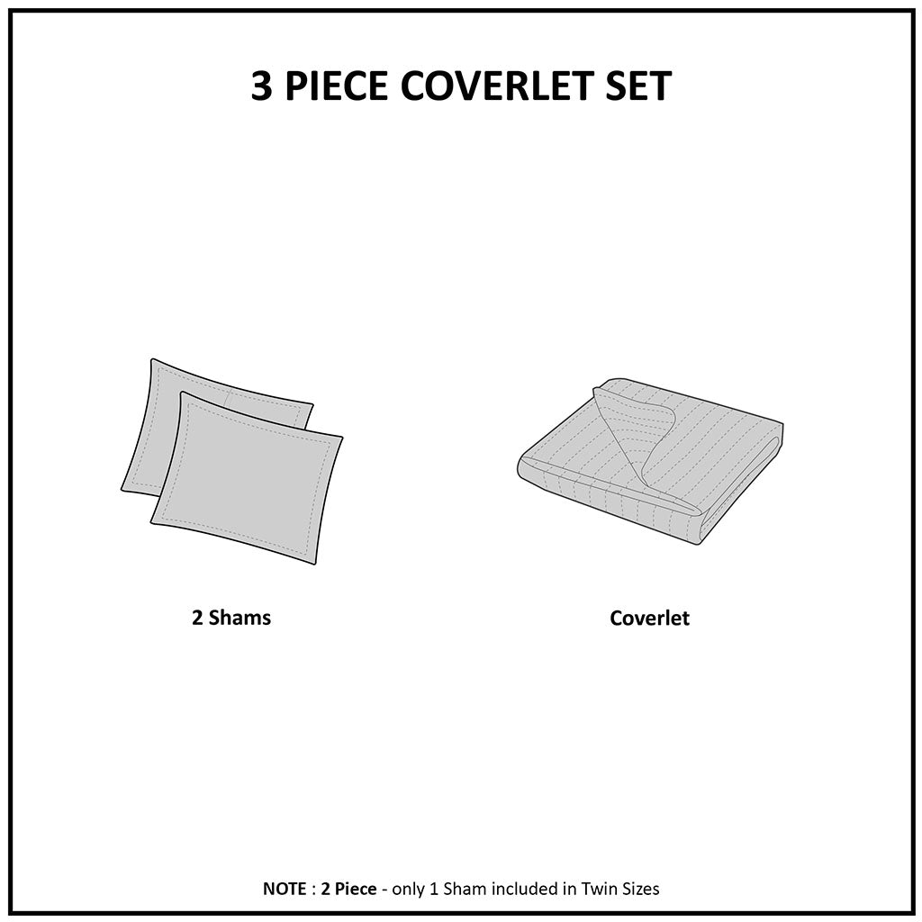 GDFStudio More 3 Piece Reversible Scalloped Edge Microfiber Quilt Bedding Sets, White, King/Cal King
