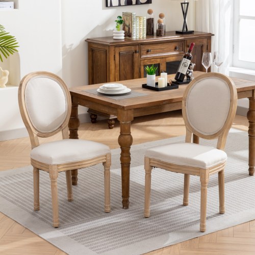 GDFStudio Hedda Linen Upholstered Dining Chair with King Louis Back(Set of 2), Beige