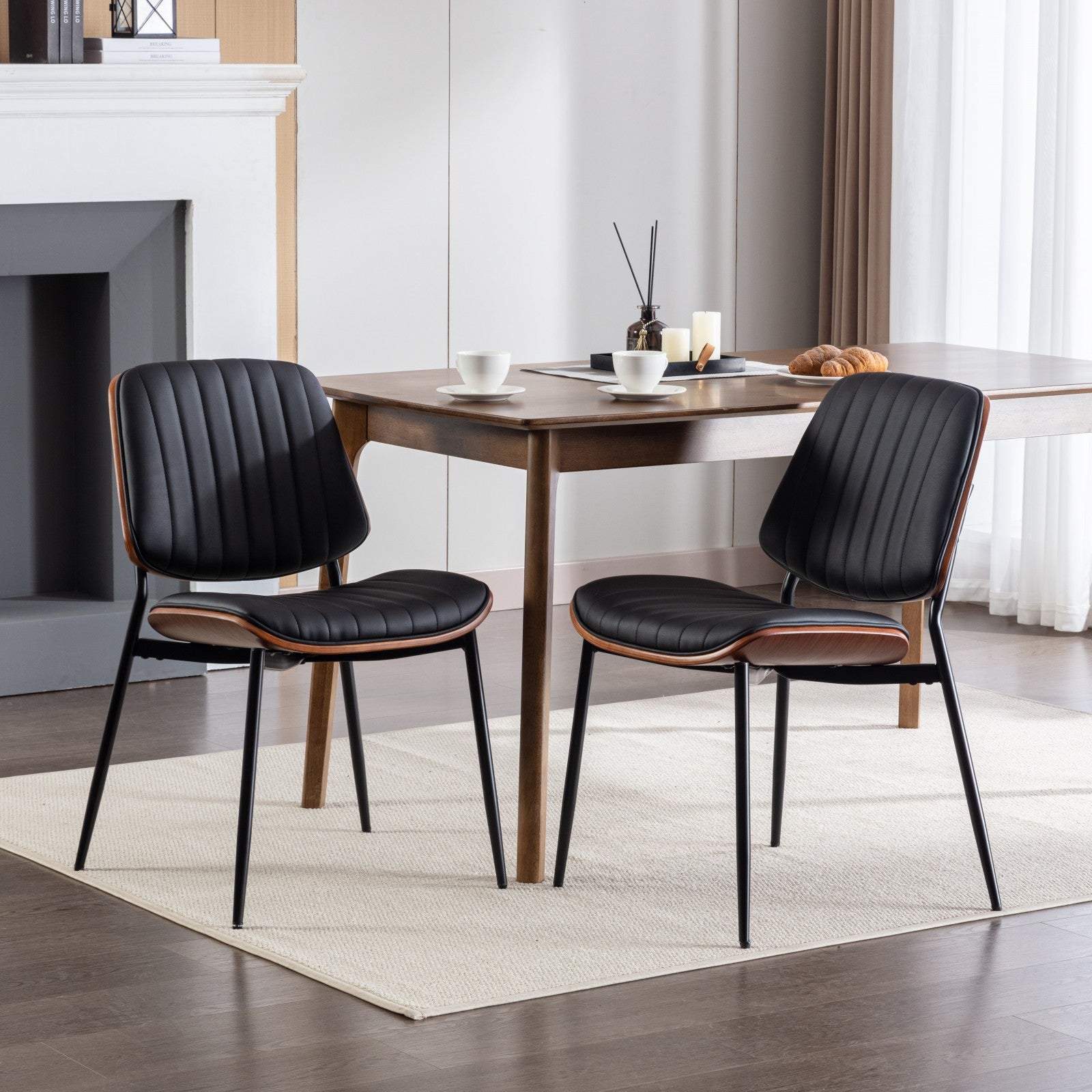 GDFStudio Sera Mid-Century Modern Upholstered Dining Chairs (Set of 2), Black /Faux Leather