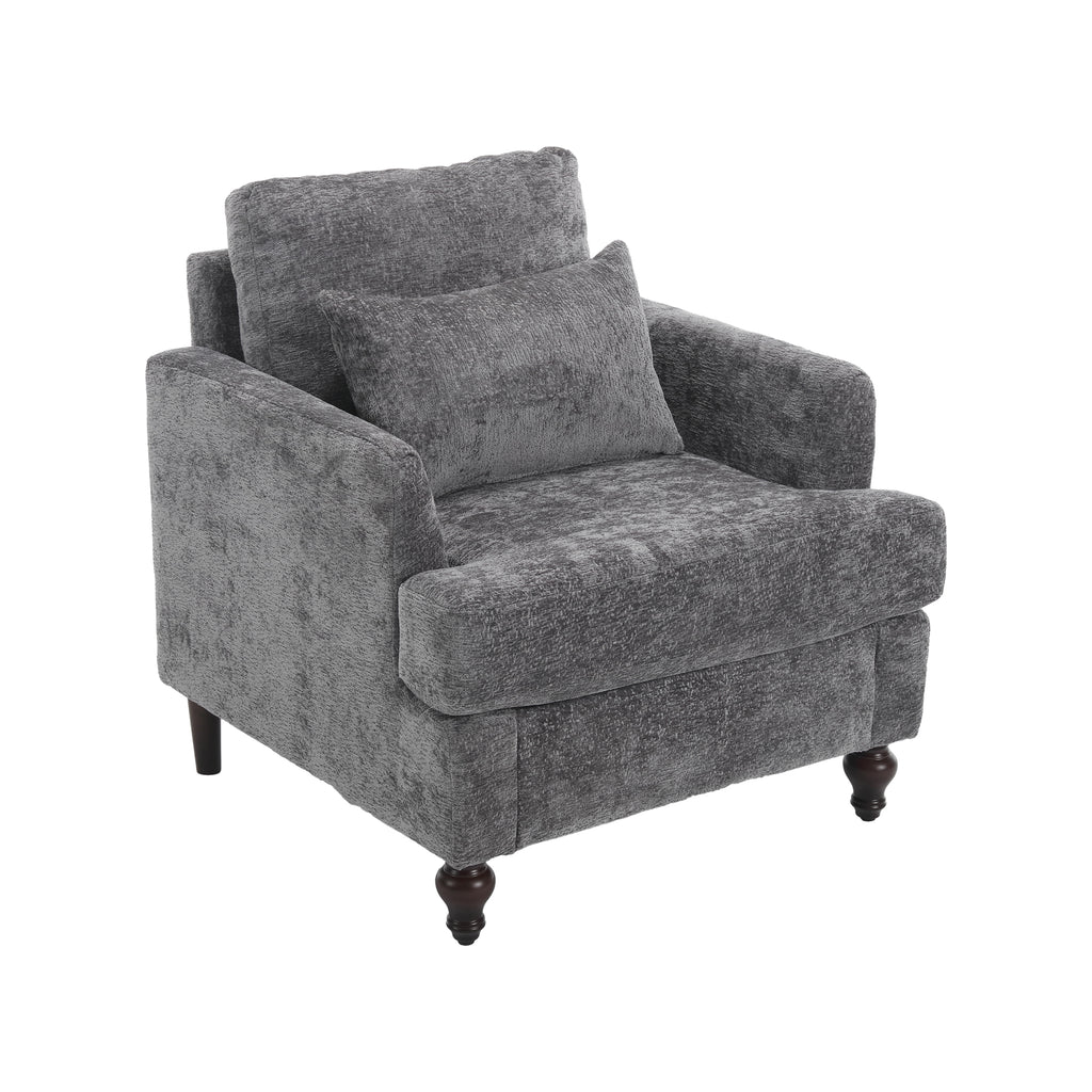GDFStudio Walter Modern Soild Wood Chenille Upholstered Arm Accent Chair with Pillow,Gray