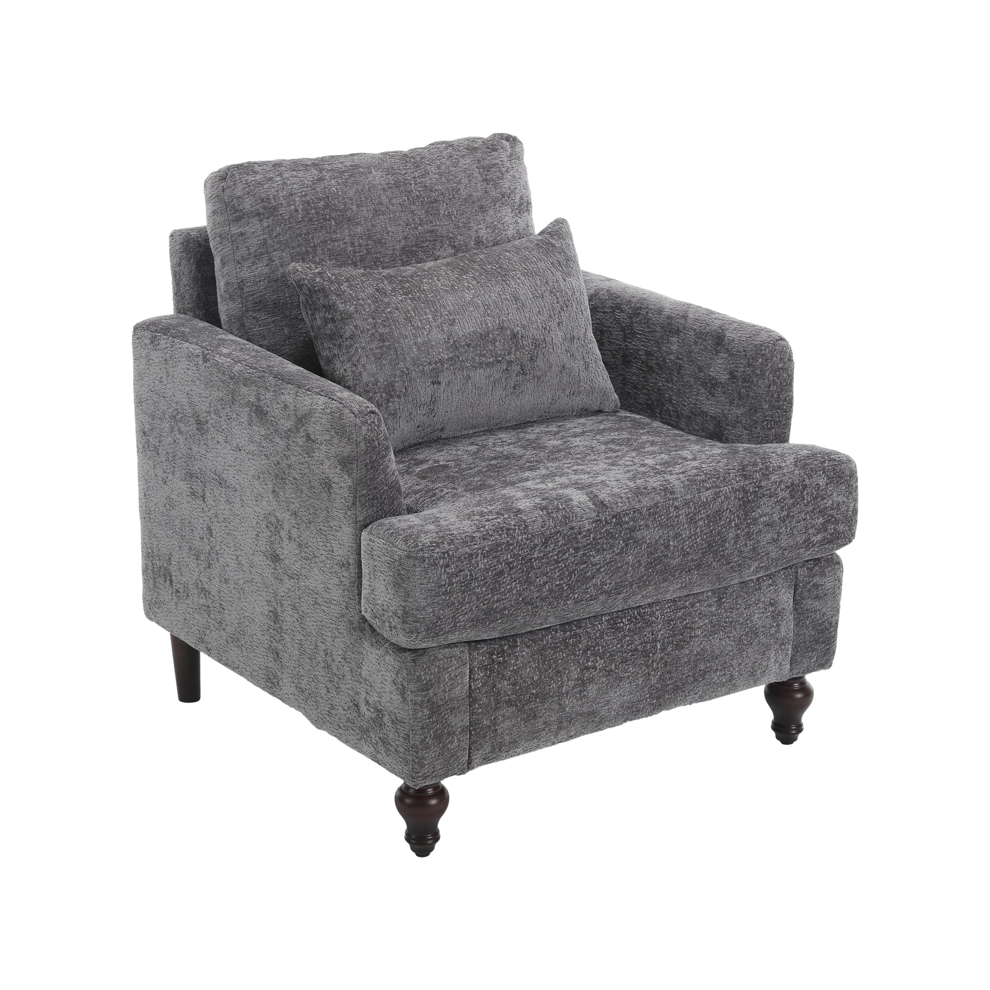 GDFStudio Walter Modern Soild Wood Chenille Upholstered Arm Accent Chair with Pillow,Gray