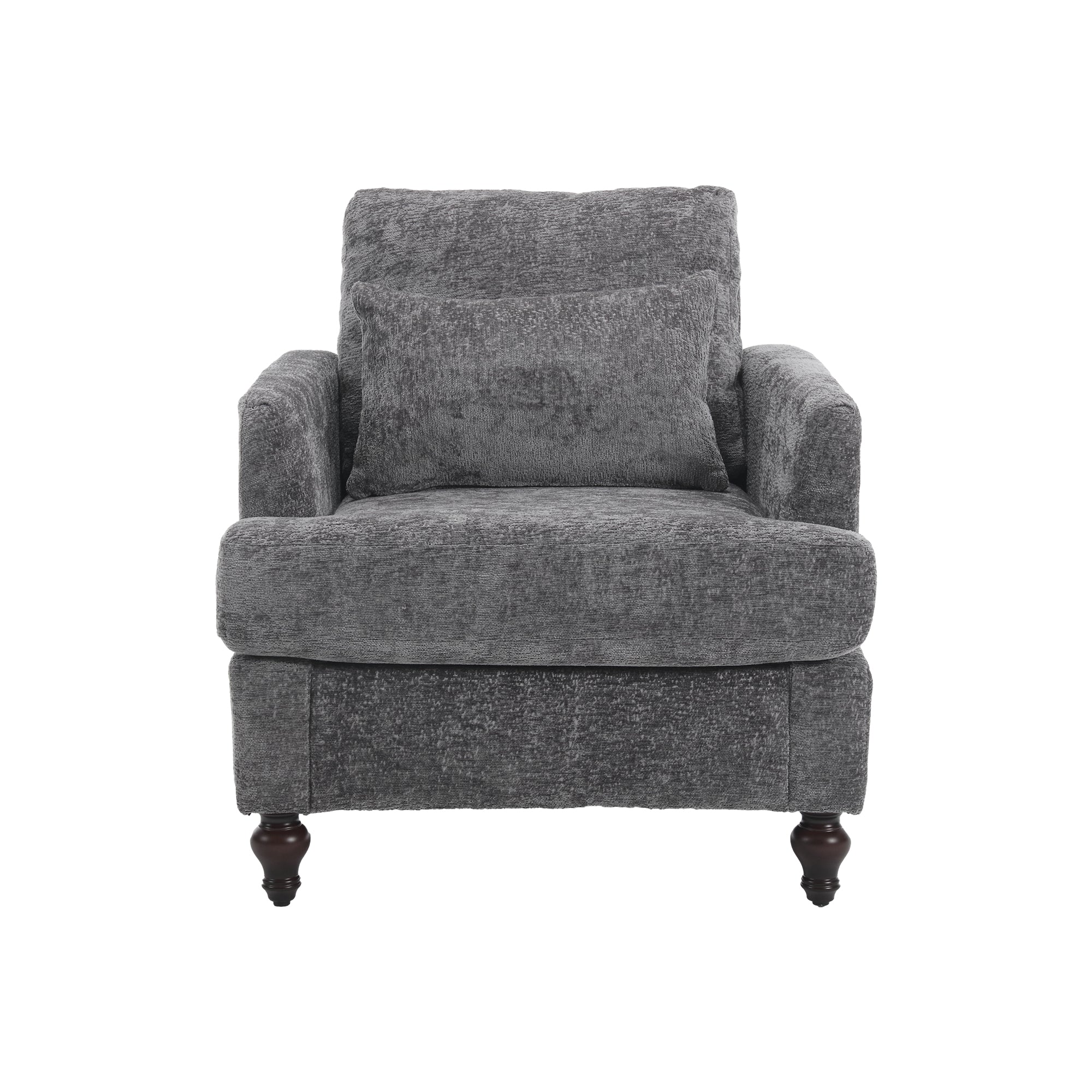 GDFStudio Walter Modern Soild Wood Chenille Upholstered Arm Accent Chair with Pillow,Gray